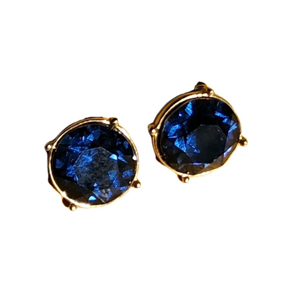 Signed MONET Blue Faceted Square Rhinestone Earrings Classic